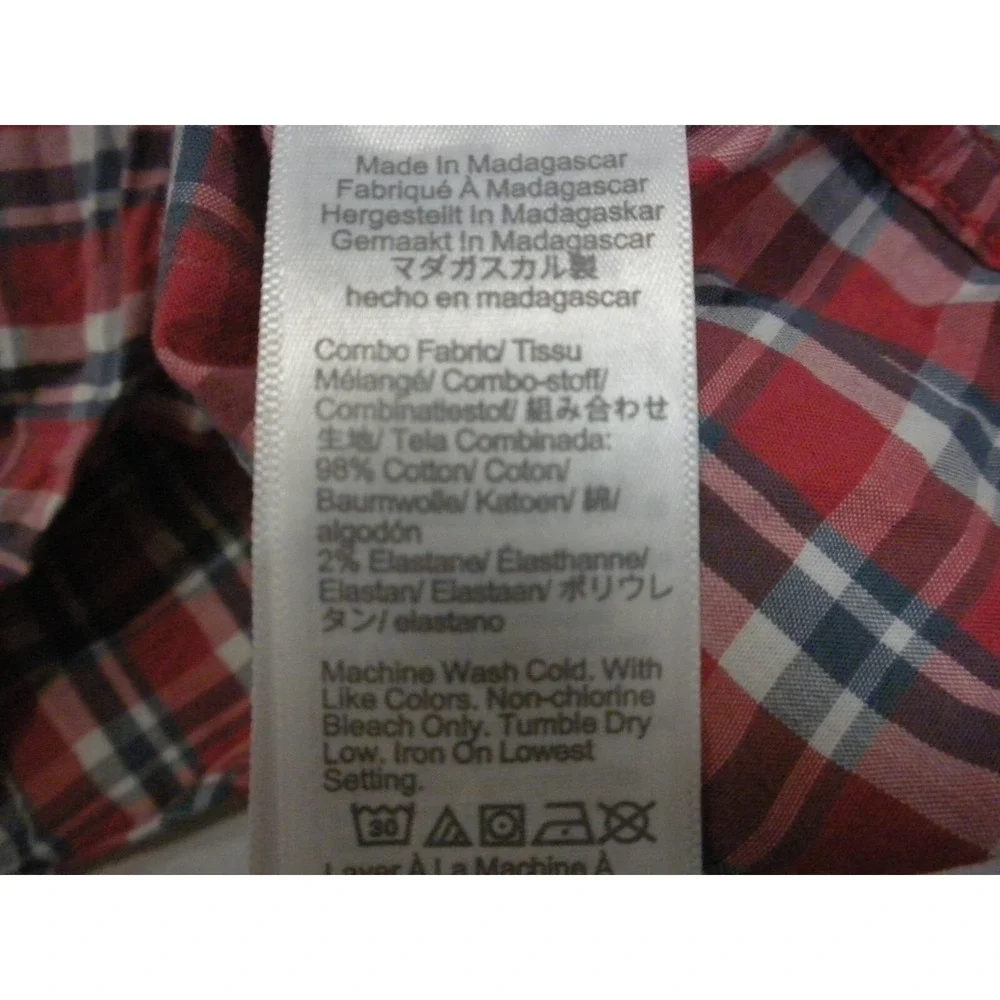 J‎ Crew Flex Washed Shirt Mens M Red Blue Plaid Slim Fit Button Down Ivy Preppy